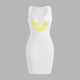 Trendy Letter Printed Sleeveless Bodycon Dress