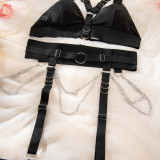 Women metal chain bandage steel ring push-up sexy lingerie uniform Sexy LingerieSet