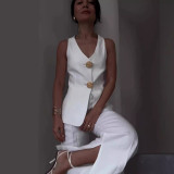 Women Summer Solid Sleeveless Vest And Pant Two-piece Set