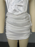Women Summer V-Neck Short Sleeve Patchwork Pleated Mini Dress