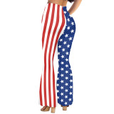 Summer Women's American Flag Print Casual Bell Bottom Pants