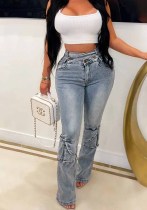 Women's Double Waist Stylish Pocket Denim Pants