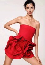 Red Strapless Flower Tight Fitting Formal Party Dress Red Strapless Flower Tight Fitting Formal Party Dress
