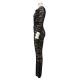 Women Lace Patchwork Long Sleeve Jumpsuit