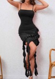 Summer Women ruffled irregular Bodycon suspender sexy dress