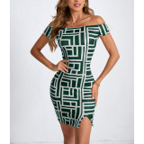 Women Print Off Shoulder Sexy Bodycon Dress