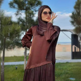 Women Dubai Long Sleeve Top Patchwork Maxi Dress