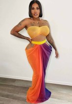 Women Beach Printed Strapless Top and Skirt Two-piece Set Women Beach Printed Strapless Top and Skirt Two-piece Set