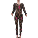 Women's Clothing Sexy Bow Lace Jumpsuit