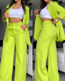 Women Elegant Solid Slit Sleeve Turndown Collar Blazer and Straight Pants Two-piece Set