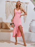 Women summer v-neck sleeveless ruffle dress