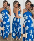 Women Holidays Printed Halter Neck Strapless Dress