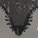 Women Round Neck Sleeveless See-Through Sequined Bodycon Sexy Dress