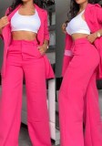 Women Elegant Solid Slit Sleeve Turndown Collar Blazer and Straight Pants Two-piece Set