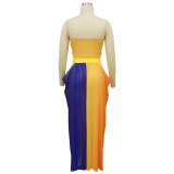 Women Beach Printed Strapless Top and Skirt Two-piece Set