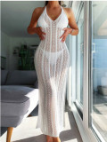 Women Summer Sexy Hollow See-Through Beach Sleeveless Halter Neck Sexy Backless Maxi Dress