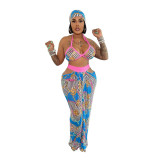 Women Beach Printed Strapless Top and Skirt Two-piece Set