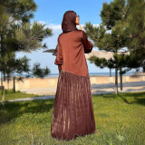 Women Dubai Long Sleeve Top Patchwork Maxi Dress