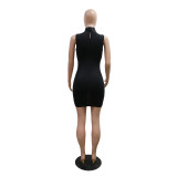 Women Round Neck Sleeveless See-Through Sequined Bodycon Sexy Dress