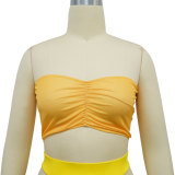 Women Beach Printed Strapless Top and Skirt Two-piece Set