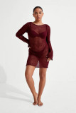 Women Summer Backless Beach Holidays Long Sleeve Hollow Dress