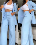 Women Elegant Solid Slit Sleeve Turndown Collar Blazer and Straight Pants Two-piece Set