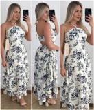 Women Holidays Printed Halter Neck Strapless Dress