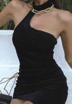 Summer Women corduroy metal chain Halter Neck off-shoulder sleeveless dress Summer Women corduroy metal chain Halter Neck off-shoulder sleeveless dress