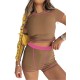 Women Casual Ribbed Contrast Color Short Sleeve Top and Shorts Two-piece Set