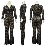 Women Lace Patchwork Long Sleeve Jumpsuit