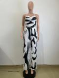 Women Summer Printed Halter Neck Wide Leg Pants Casual Two-piece Set