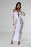 Off Shoulder Long Sleeve Stretch See Through Sexy Dress