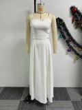 Solid Color Strap Backless Lace-Up Slit Long Dress