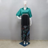 Women Dubai Arabian Spring Summer Print Contrast Color Robe