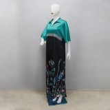 Women Dubai Arabian Spring Summer Print Contrast Color Robe