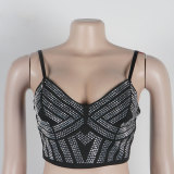 Beaded Elastic Strap Crop Top Bodycon Skirt Two Piece Set