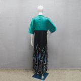 Women Dubai Arabian Spring Summer Print Contrast Color Robe