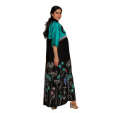 Women Dubai Arabian Spring Summer Print Contrast Color Robe