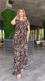 Women's Spring Summer Fashion Print Lace-Up Waist Top High Waist Wide Leg Pants Two-Piece Set