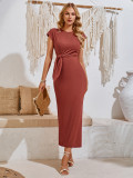 Women Summer Casual Solid Round Neck Knitting Dress