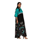 Women Dubai Arabian Spring Summer Print Contrast Color Robe