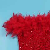 Sexy Sequin Feather Off Shoulder Bodycon Dress