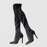 High Heel Pointed Elastic Socks Rhinestone Fashion Stiletto Sexy Women's Shoes