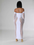 Off Shoulder Long Sleeve Stretch See Through Sexy Dress