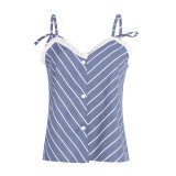 Summer Stripes Printed Strap Pajamas Two-Piece Home Clothes Set