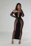 Off Shoulder Long Sleeve Stretch See Through Sexy Dress
