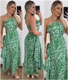Women Holidays Printed Halter Neck Strapless Dress