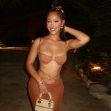 Summer Sexy See-Through Lace-Up Bra Low Waist Slim Skirt Two Piece Set