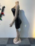 Sexy beaded see-through strap bodycon dress