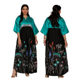 Women Dubai Arabian Spring Summer Print Contrast Color Robe